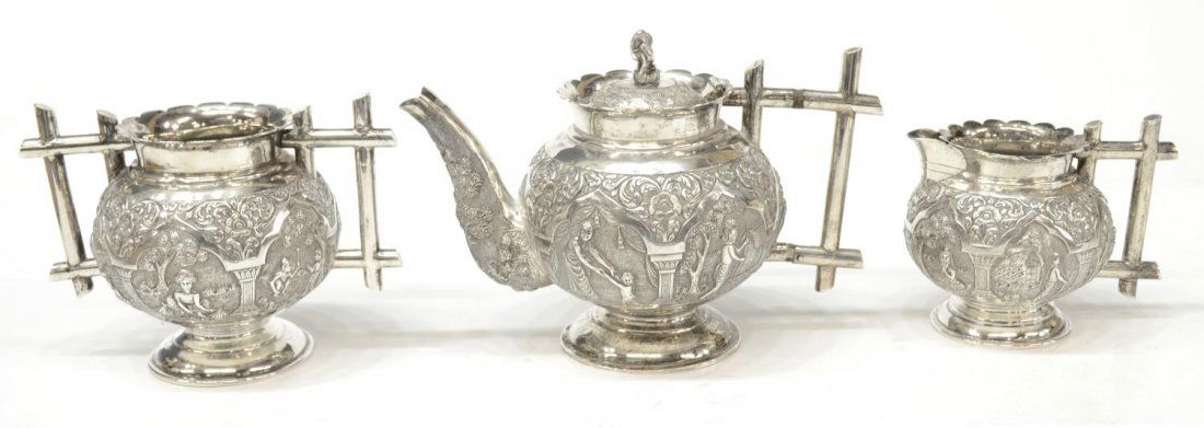 (3) ORNATE INDIA REPOUSSE SILVER COFFEE SERVICE (1 of 8)