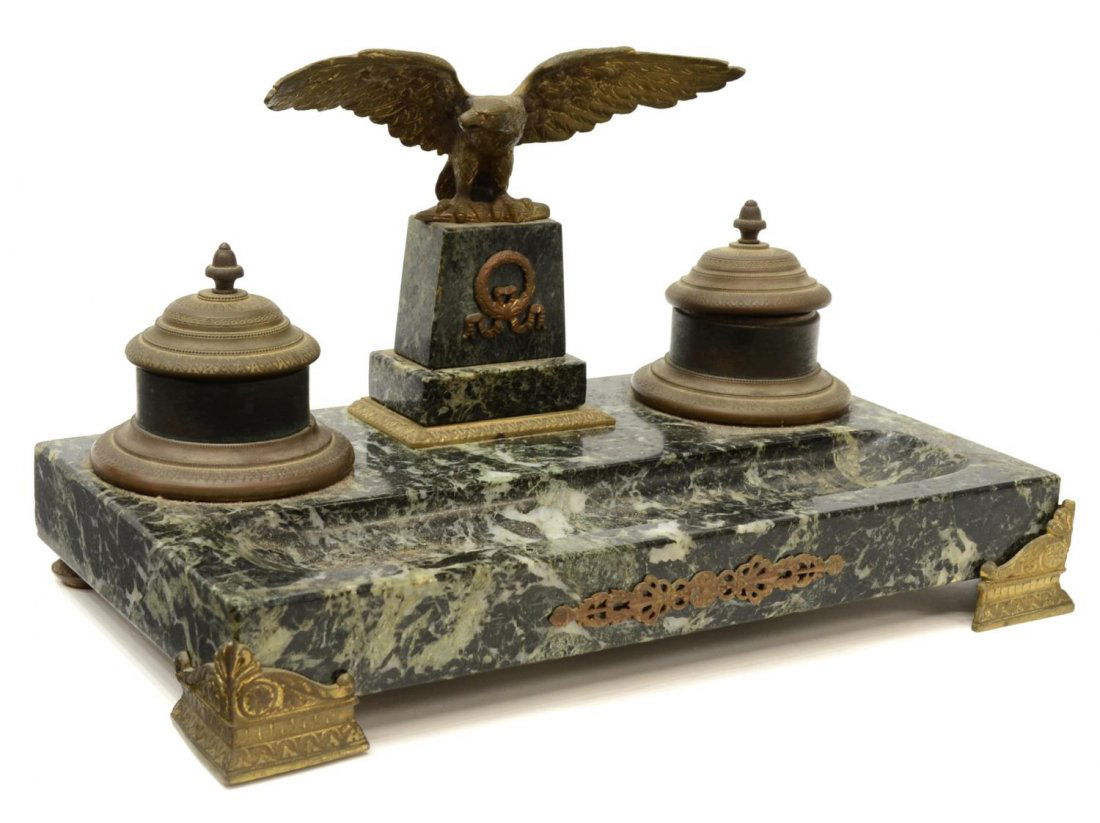 CONTINENTAL EAGLE MOUNTED GREEN MARBLE INKSTAND (1 of 3)