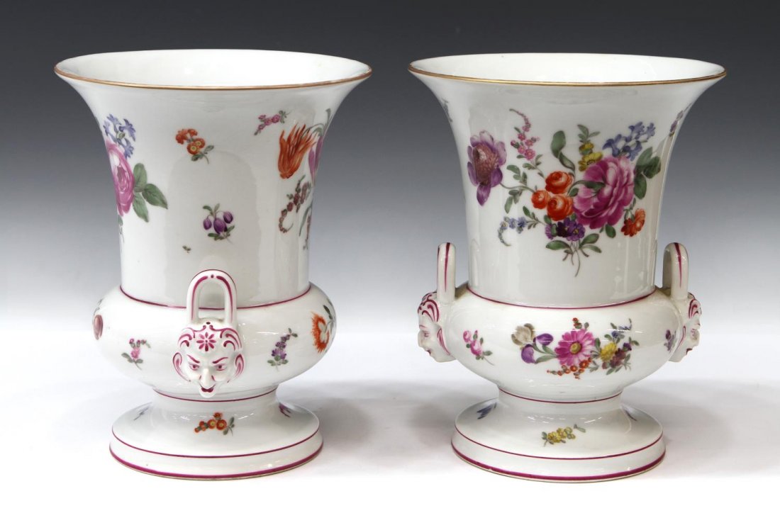 (2) DRESDEN FLORAL PAINTED PORCELAIN URNS (1 of 5)