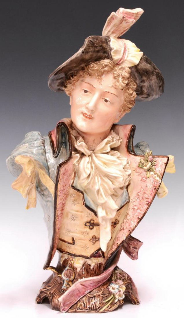 LARGE BROTHERS URBACH MAJOLICA MALE BUST, 19TH C. (1 of 5)