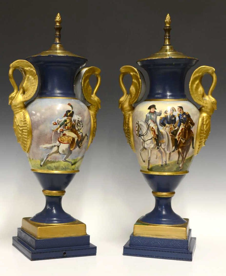 (2) DAUCHOT NAPOLEONIC SWAN HANDLE URNS (1 of 3)