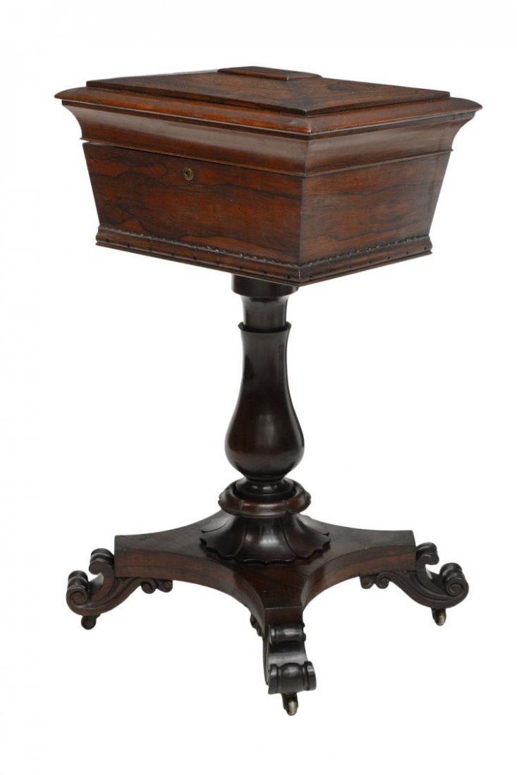 VICTORIAN ROSEWOOD TEA CADDY ON STAND (1 of 4)