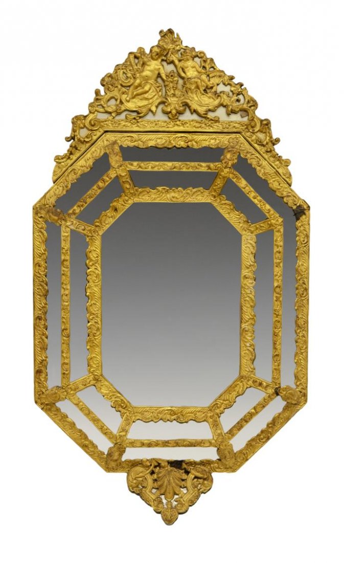 CONTINENTAL GILT METAL APPLIED PUTTI WALL MIRROR (1 of 3)
