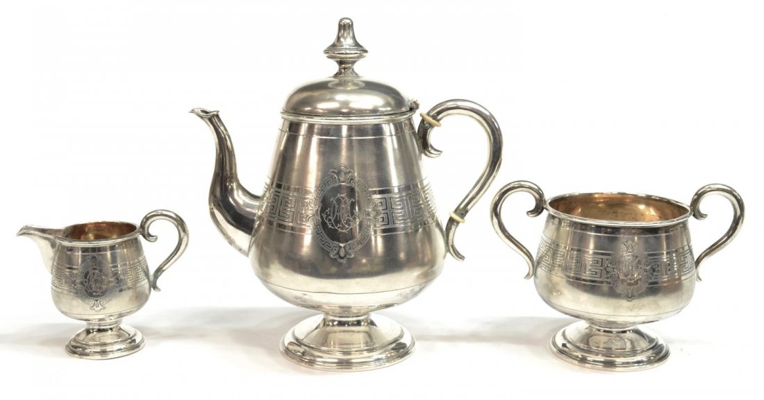 (3) SILVER GREEK KEY & GILT COFFEE SERVICE (1 of 5)
