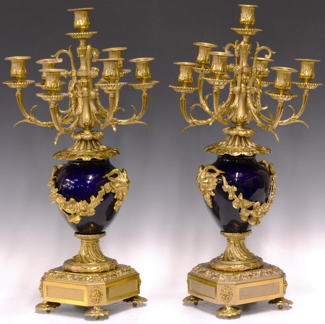 (2) LARGE COBALT PORCELAIN & GILT METAL CANDELABRA (1 of 5)