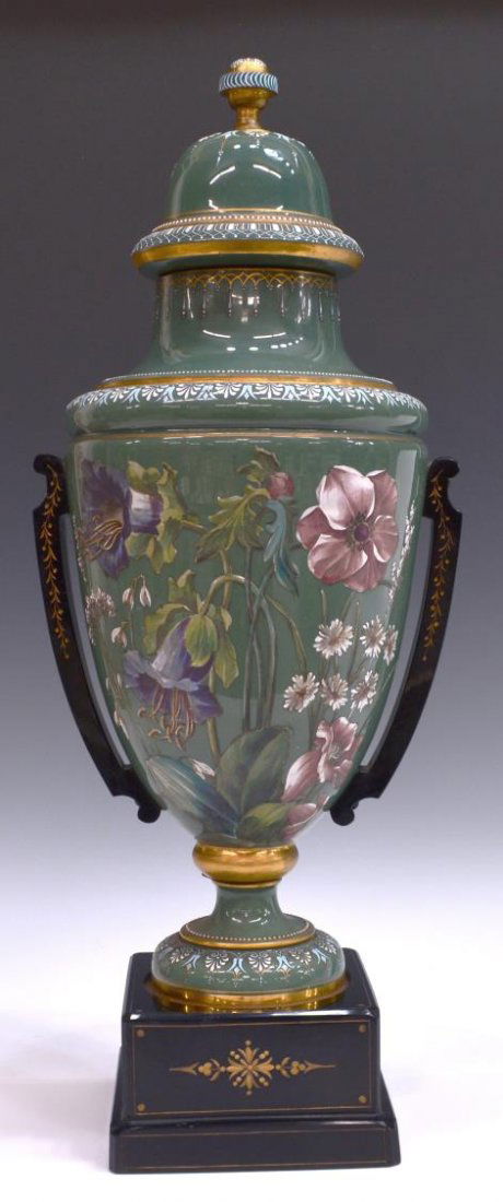 LARGE CONTINENTAL ENAMELED GLASS COVERED URN (1 of 6)