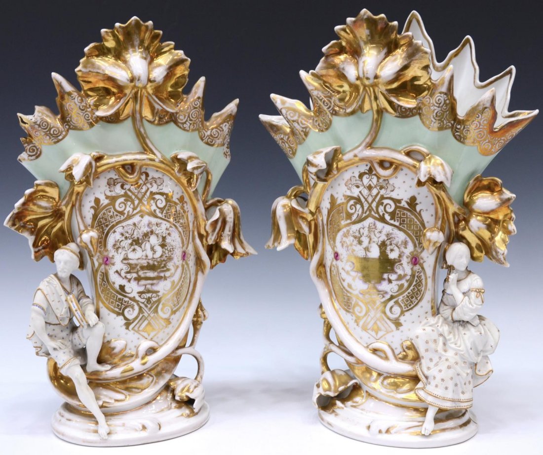 (2) LARGE PARCEL GILT FIGURAL OLD PARIS VASES (1 of 10)