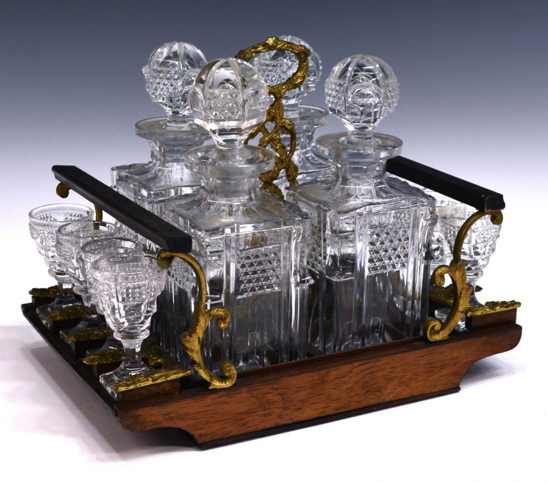 LATE 19TH C. CUT GLASS & ROSEWOOD LIQUER SET (1 of 3)
