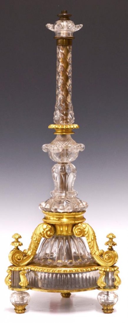 LARGE GILT BRONZE & SPIRAL CRYSTAL LAMP BASE (1 of 3)