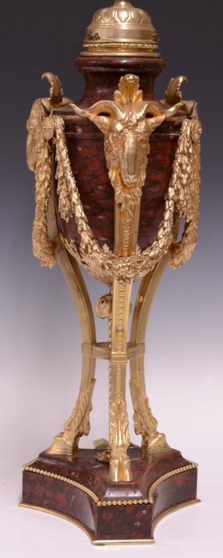 LOUIS XVI STYLE GILT BRONZE & MARBLE RAM LAMP (1 of 4)