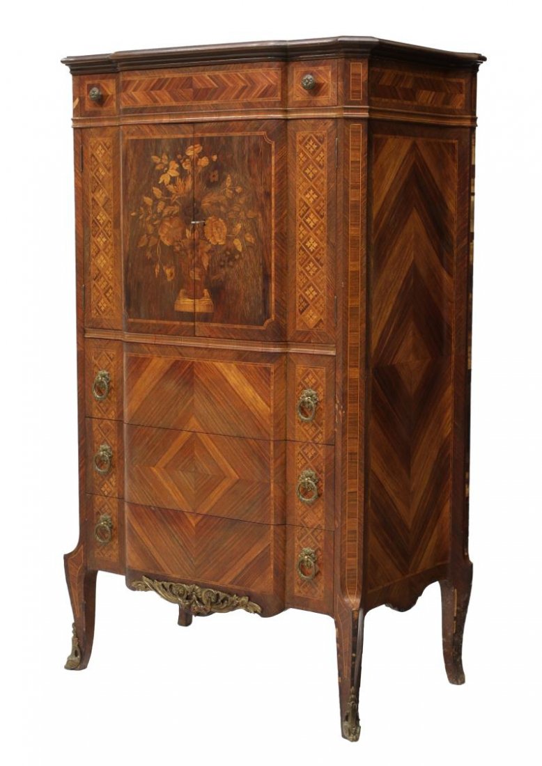 LOUIS XV STYLE MARQUETRY CHEST OF DRAWERS (1 of 3)