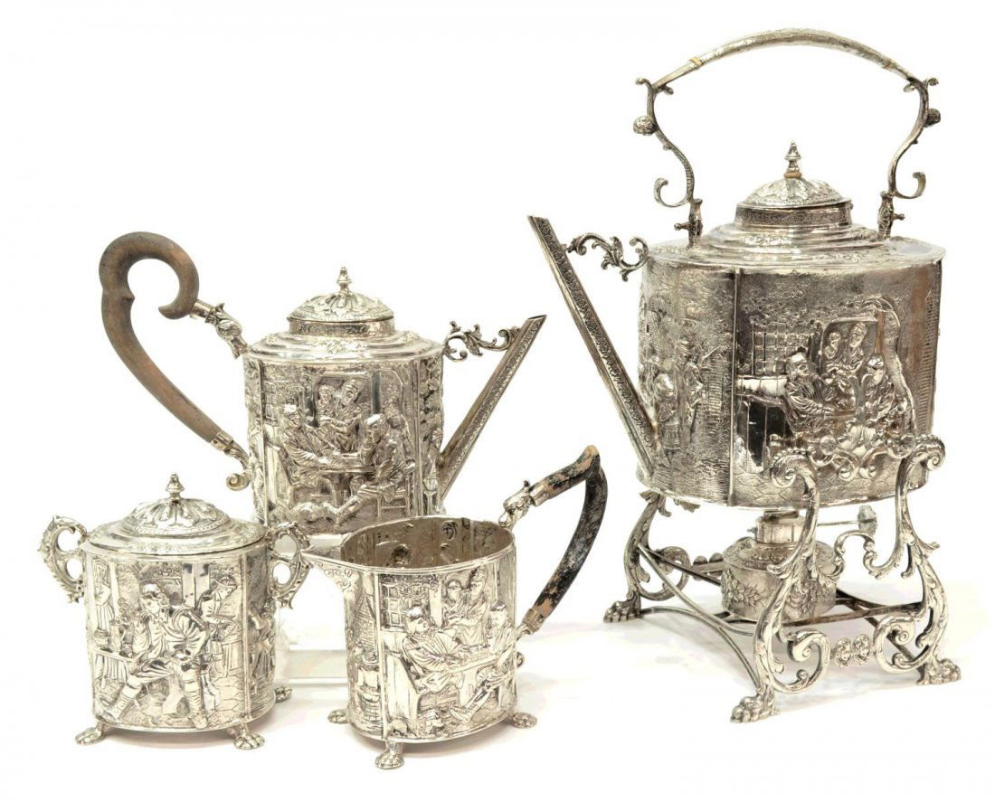(4) VERY FINE DUTCH REPOUSSE SILVER COFFEE /TEA SERVICE (1 of 9)