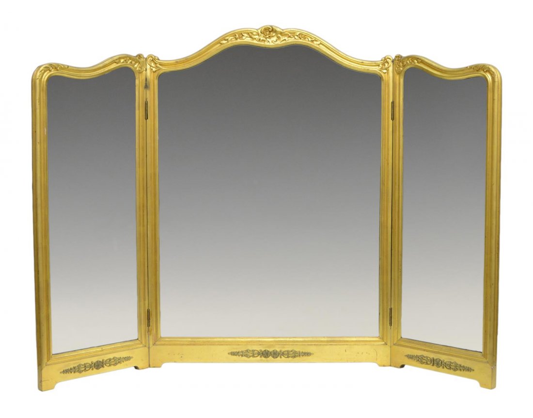 FRENCH GILT FRAMED TRIPLE TABLE TOP MIRROR (1 of 3)