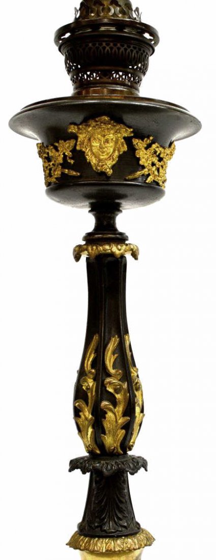 19TH C. EMPIRE STYLE GILT & EBONIZED BANQUET LAMP (1 of 5)