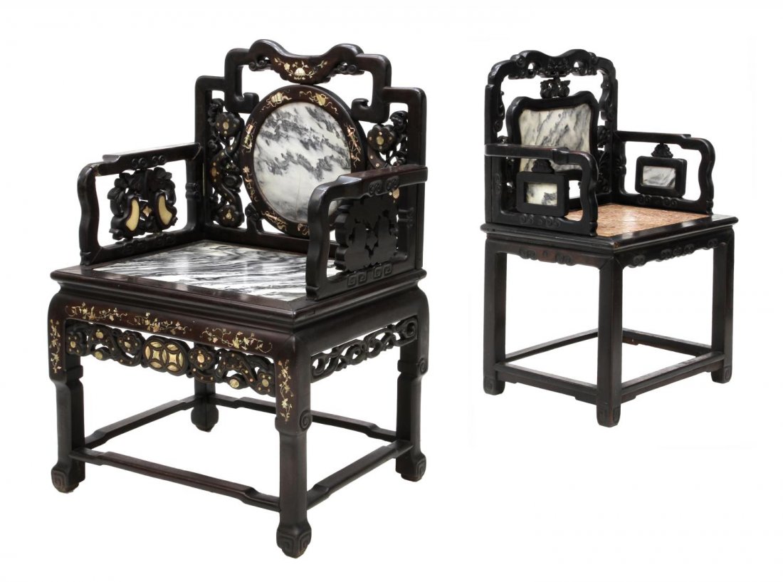 (2) CHINESE INSET MARBLE ARM CHAIRS (1 of 7)