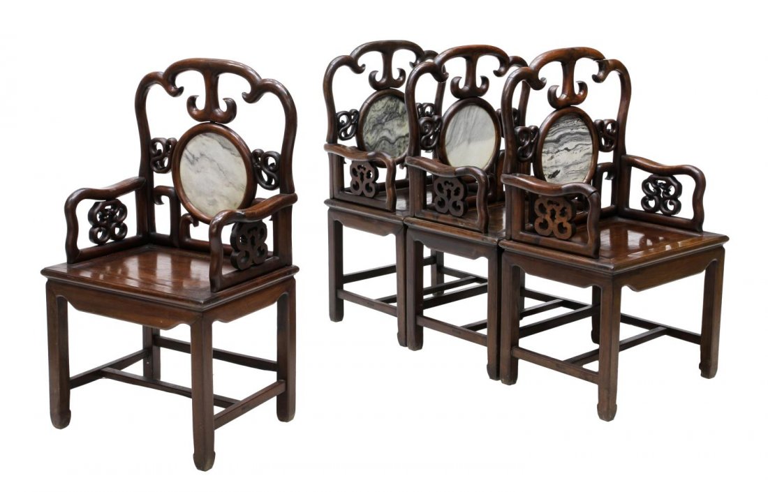 (4) CHINESE ROSEWOOD & MARBLE ARM CHAIRS (1 of 6)