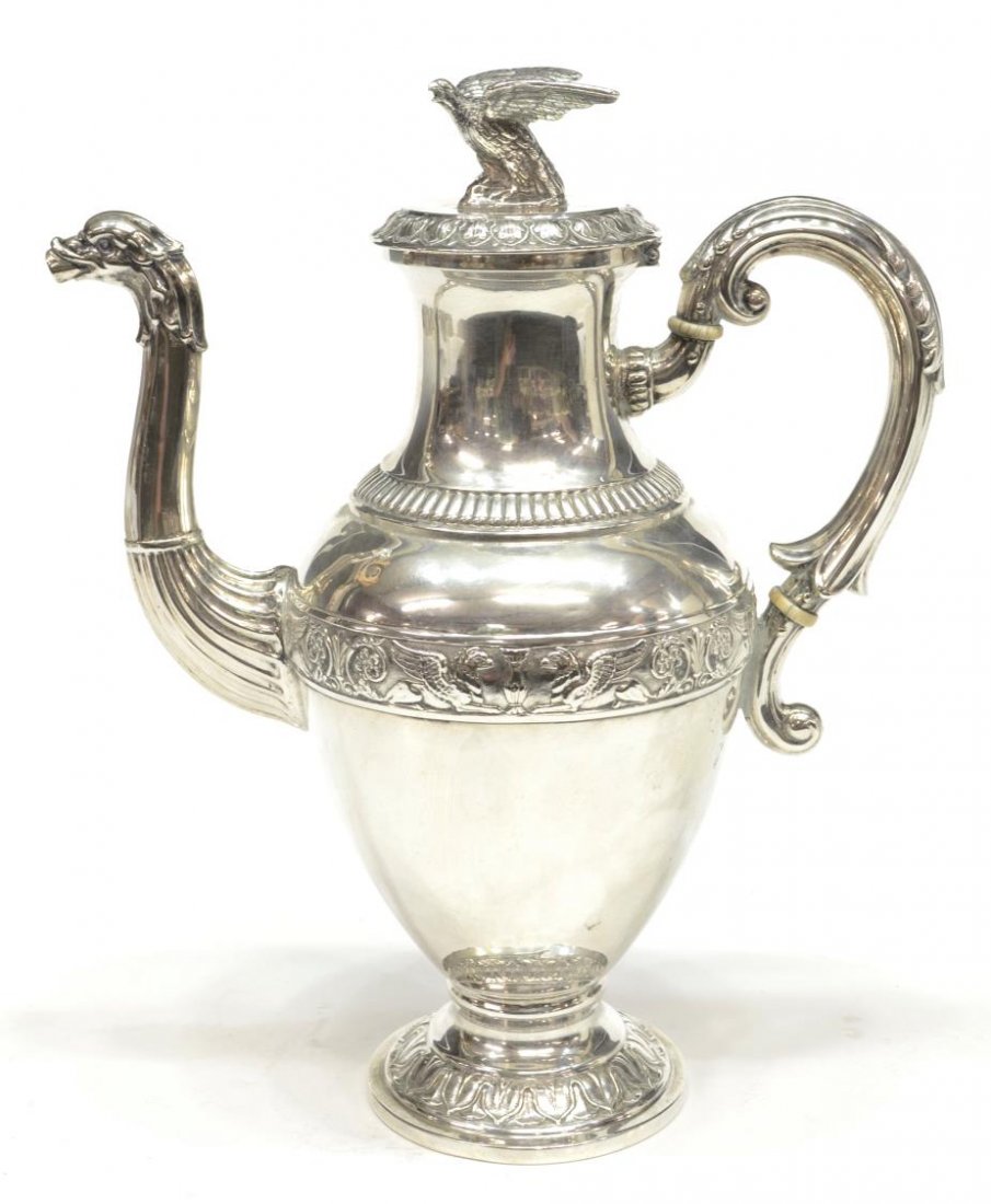 FINE EMPIRE 800 SILVER FIGURAL COFFEE POT, GERMANY (1 of 6)