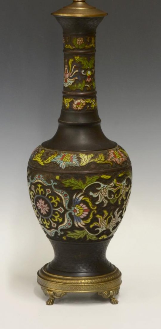 LARGE CHAMPLEVE BRONZE VASE LAMP (1 of 3)