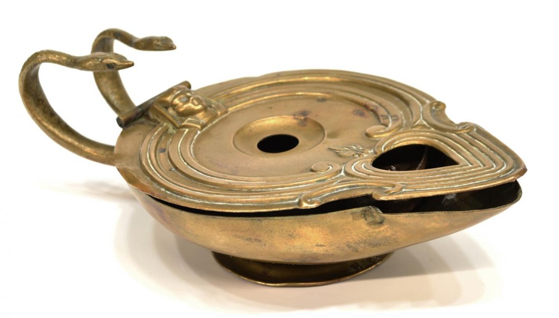 EGYPTIAN REVIVAL BRASS DUAL SNAKE OIL LAMP (1 of 6)