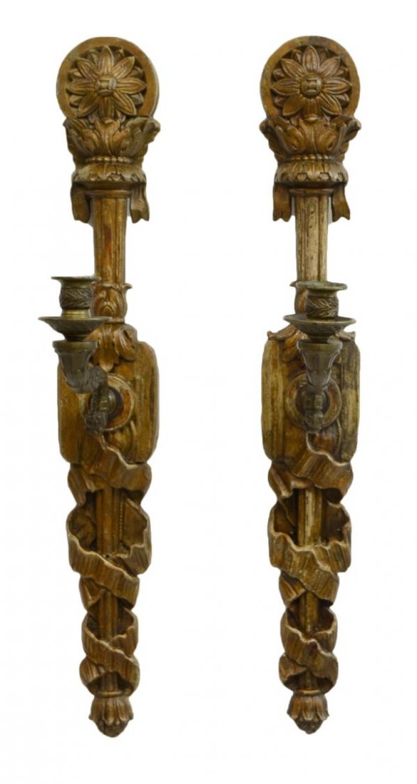(2) NEOCLASSICAL STYLE CARVED GILT WOOD SCONCES (1 of 3)