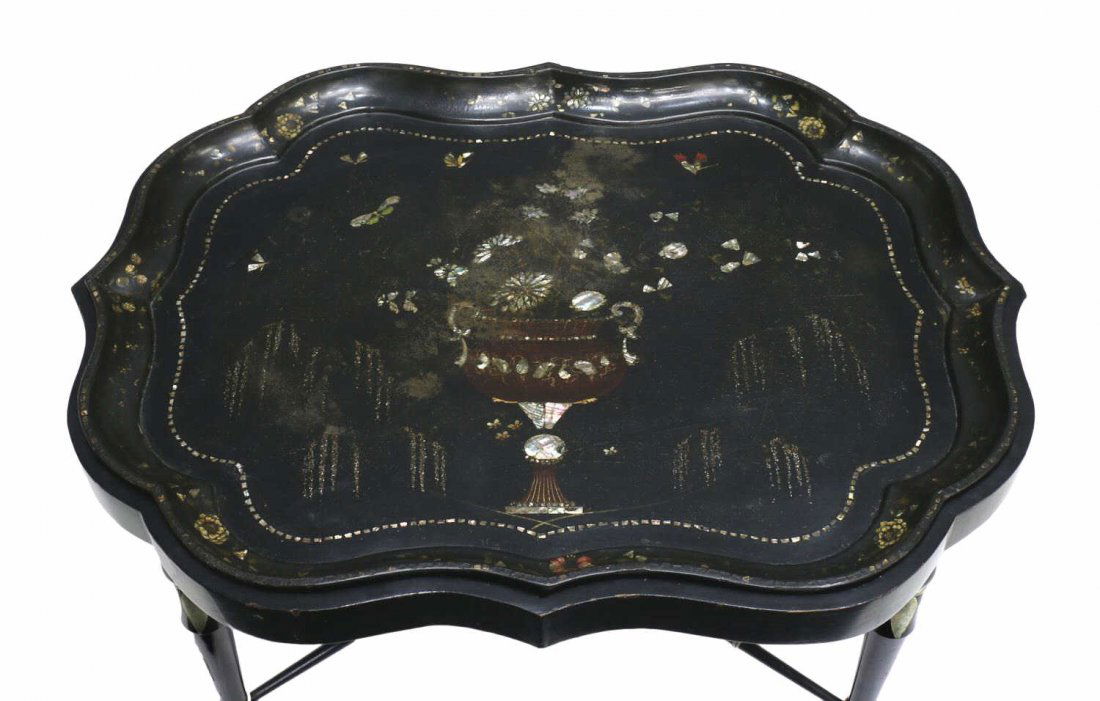 BRITISH MOTHER OF PEARL TABLE & SERVING TRAY (1 of 5)