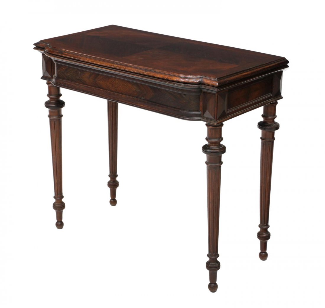 LOUIS XVI STYLE ROSEWOOD & LEATHER GAME TABLE (1 of 7)