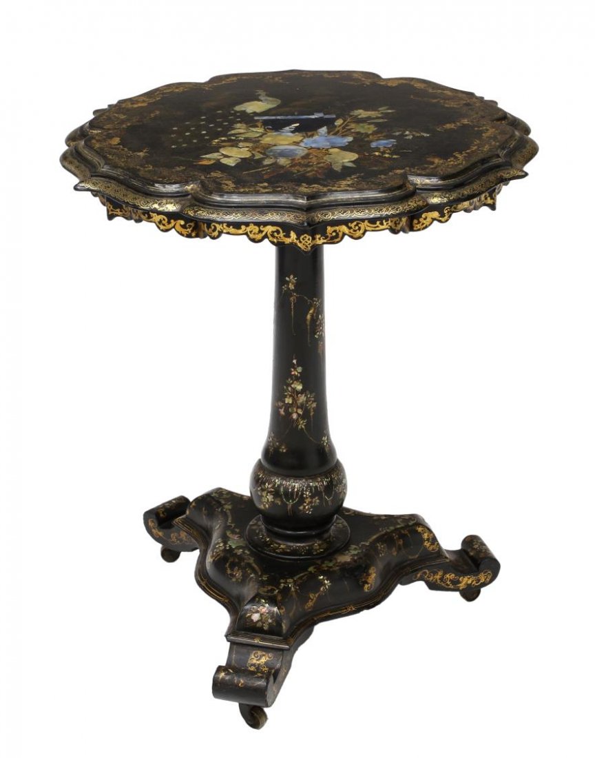 VICTORIAN MOTHER OF PEARL PAPIER-MACHE TABLE (1 of 2)