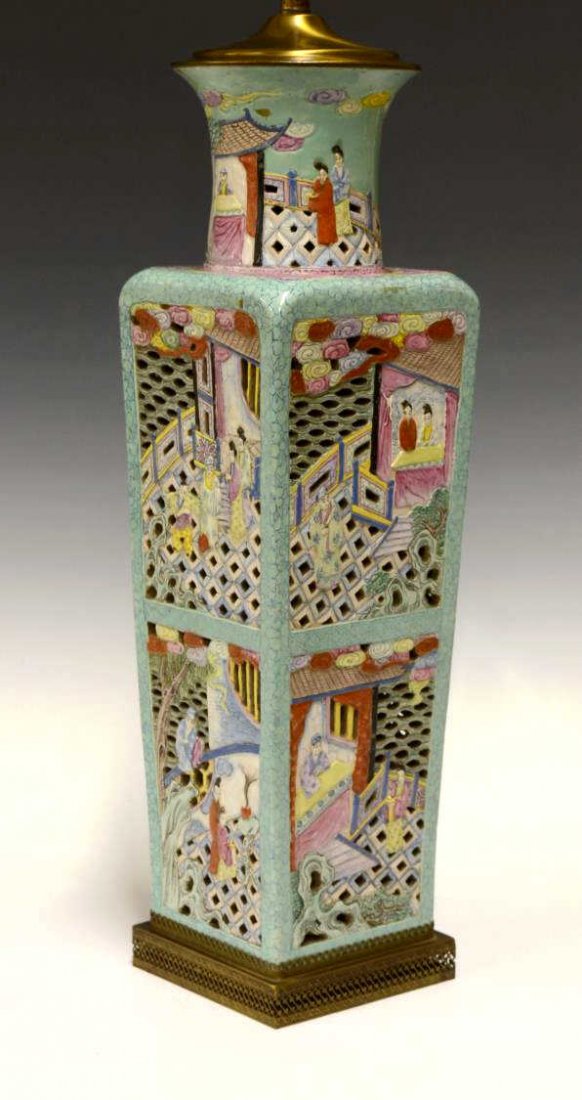 LARGE CHINESE PORCELAIN RETICULATED VASE LAMP (1 of 3)