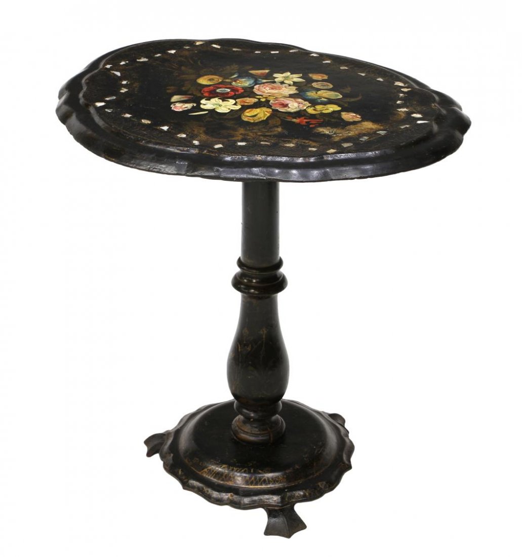 VICTORIAN FLORAL PAPIER-MACHE TILT TOP TABLE (1 of 3)