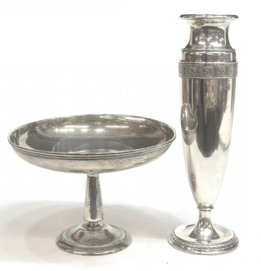 (2) STERLING SILVER CYLINDRICAL VASE & COMPOTE (1 of 7)