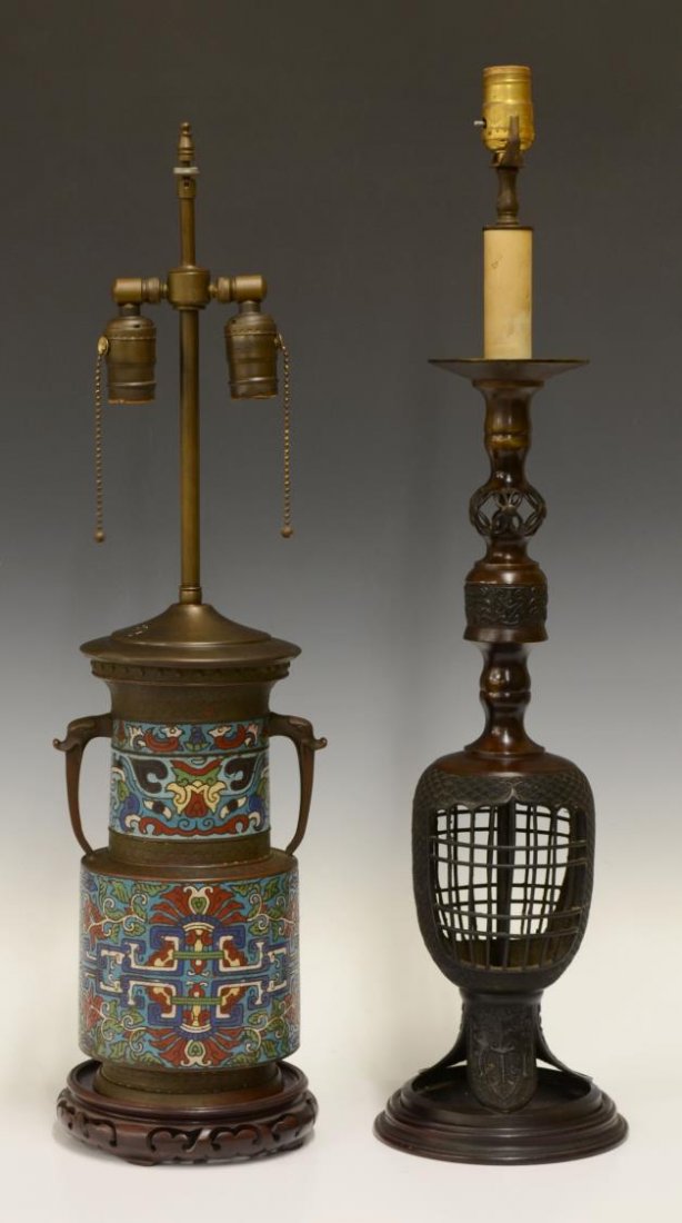 (2) ASIAN CHAMPLEVE & BRONZE TABLE LAMPS (1 of 3)