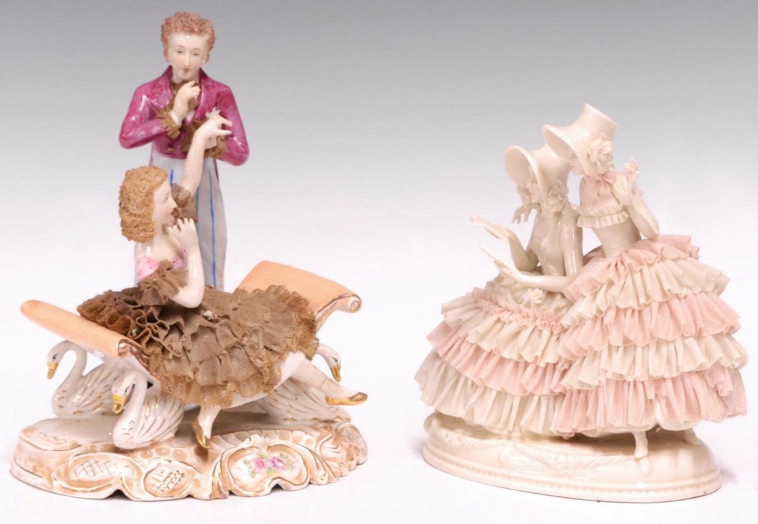 (2) DRESDEN LACE STYLE PORCELAIN FIGURAL GROUPS (1 of 4)