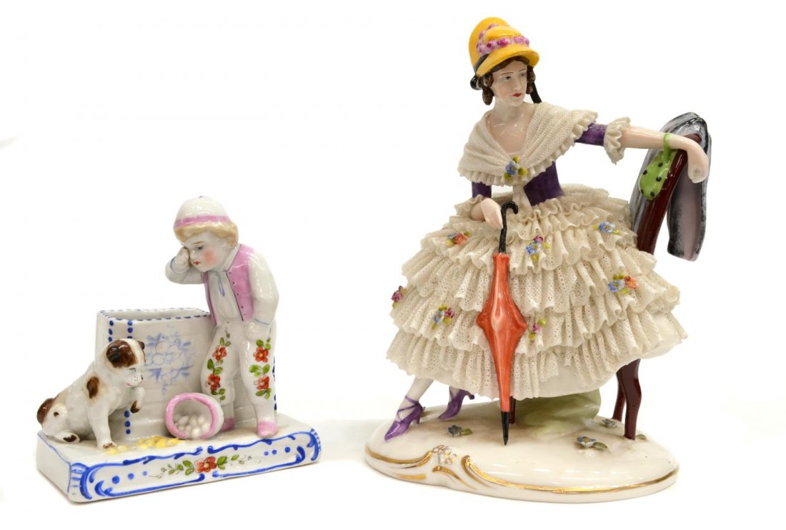 (2) DRESDEN LACE STYLE & OTHER PORCELAIN FIGURES (1 of 10)