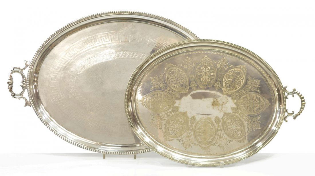 (2) LARGE AMERICAN SILVERPLATE SERVICE TRAYS (1 of 6)