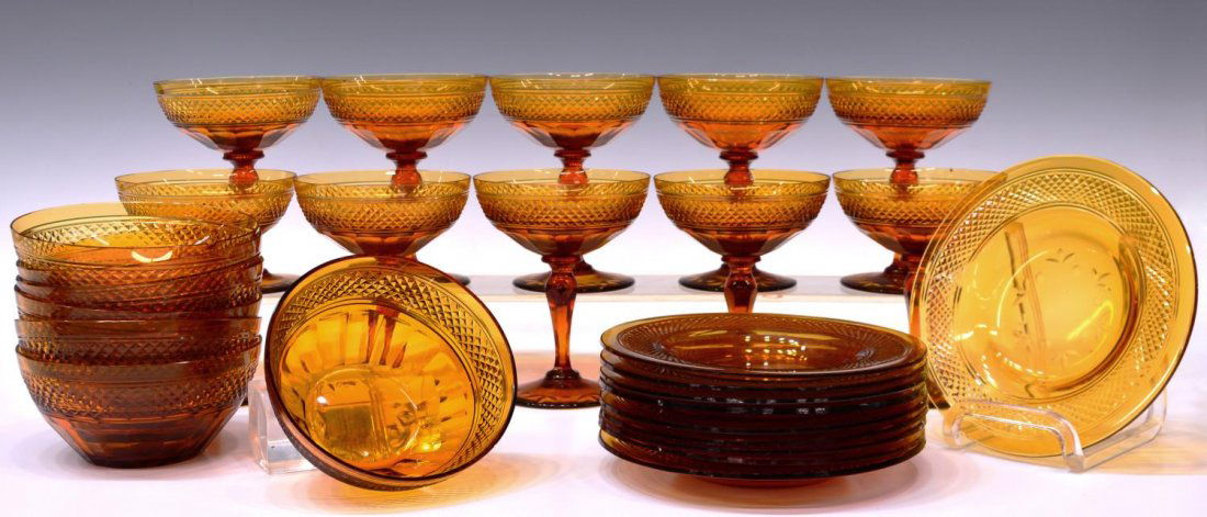 (25) AMBER ANGLO-IRISH CUT GLASS STEM & TABLEWARE (1 of 4)