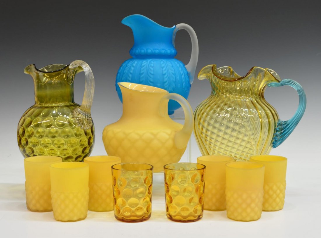 (12) VICTORIAN / VINTAGE SATIN ART GLASS DRINKWARE (1 of 5)