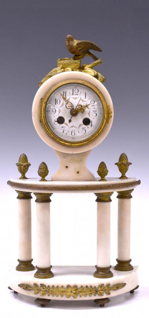 FRENCH MARBLE & GILT METAL PORTICO CLOCK (1 of 7)