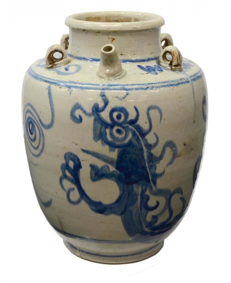 LARGE CHINESE UNDERGLAZE BLUE DRAGON JUG (1 of 8)