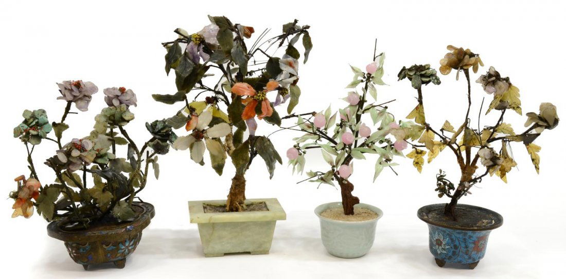 (4) CHINESE HARDSTONE, GLASS & CLOISONNE TREES (1 of 9)