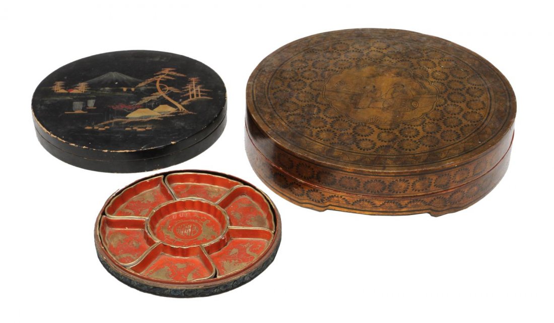 (3) ANTIQUE CHINESE CIRCULAR SERVICE BOXES (1 of 2)
