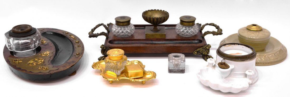 (7)COLLCETION ANTIQUE INKSTANDS, DESK SETS & PARTS (1 of 5)