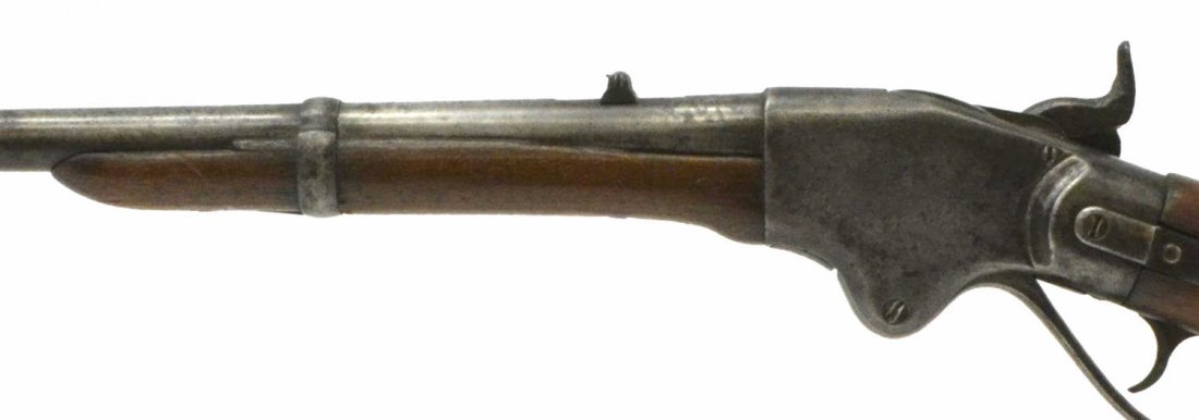 SPENCER REPEATING CARBINE, CIVIL WAR ERA: Sharps Repeating Carbine, trigger guard lever action, 52 caliber, seven round tubular magazine from butt, 22" round barrel, no visible markings on frame of stock, rear swivel and sling bar has been re