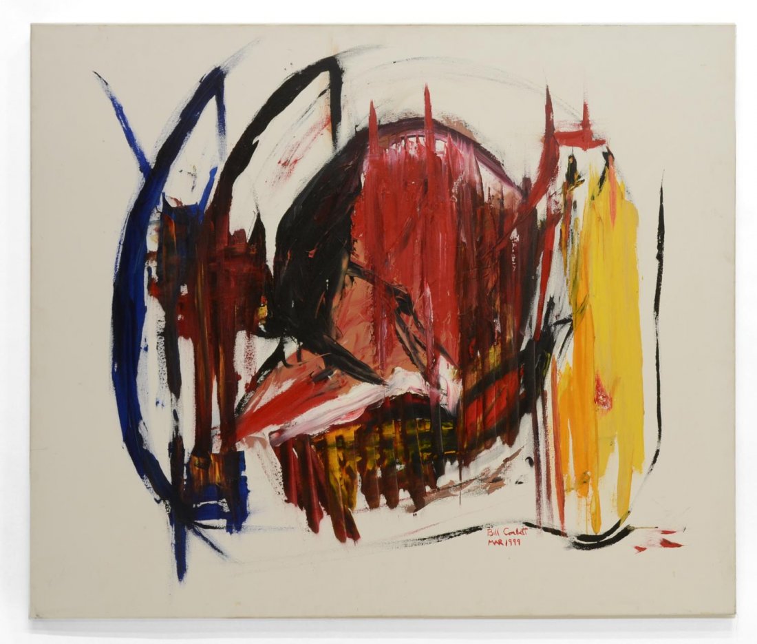 BILL CORBETT (TEXAS, 20TH/21ST C.), ABSTRACT: Unframed oil painting on canvas, The Sacred Mysteries, signed, dated 1999 lower right Bill Corbett (Texas, 20th/21st c.), 48"h, 60"w, 9.75lbs Start Price: $100.00