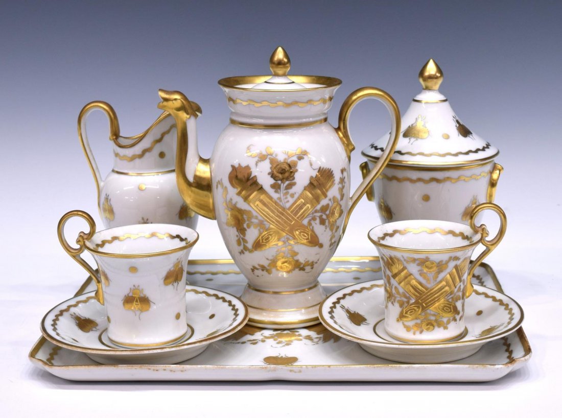 (8) FRENCH PARCEL GILT PORCELAIN COFFEE SERVICE (1 of 7)