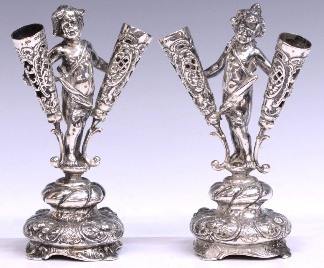 (2) SAMUEL BOYCE LANDECK STERLING PUTTI BUD VASES (1 of 3)
