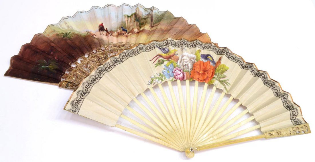 (2) 18TH C PAINTED PASTORAL & FIGURAL FOLDING FANS (1 of 7)