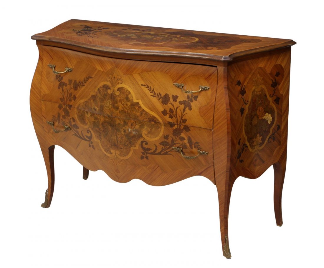 LOUIS XV BOMBE MARQUETRY COMMODE (1 of 3)