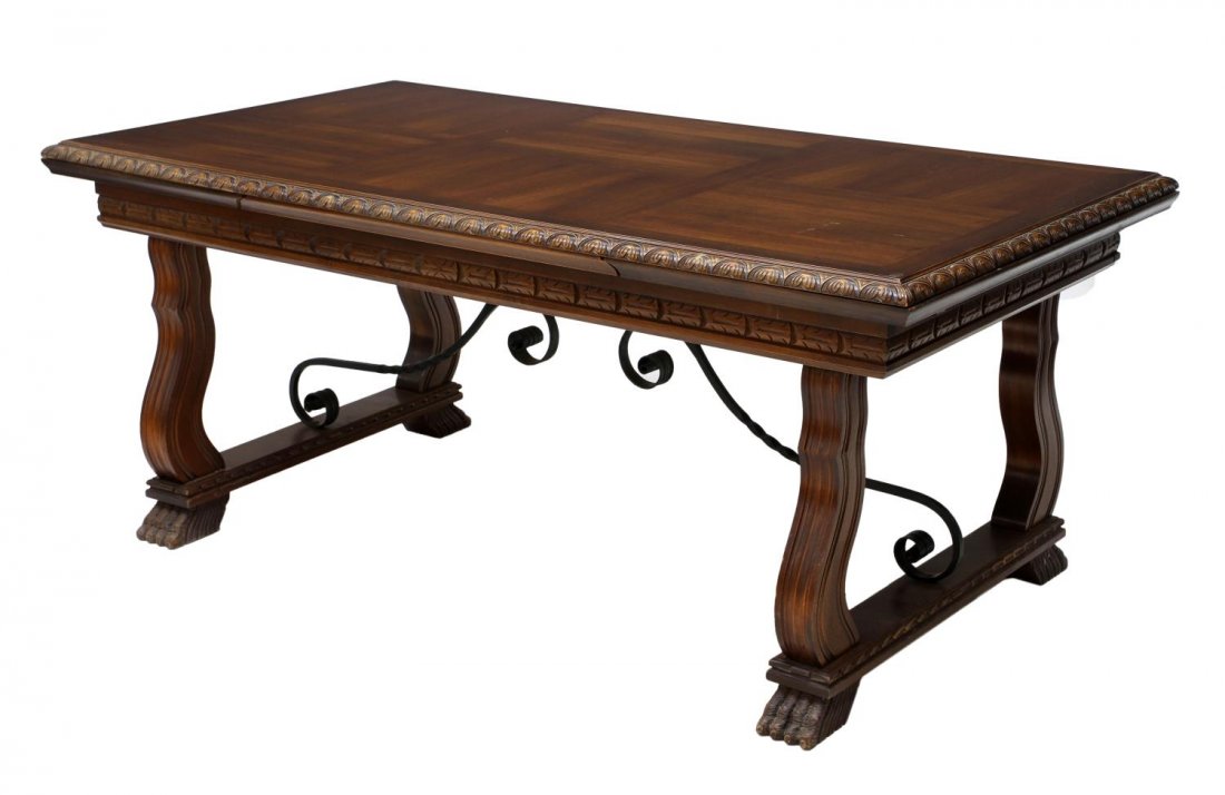 SPANISH DINING TABLE, SCROLLED IRON STRETCHER (1 of 3)