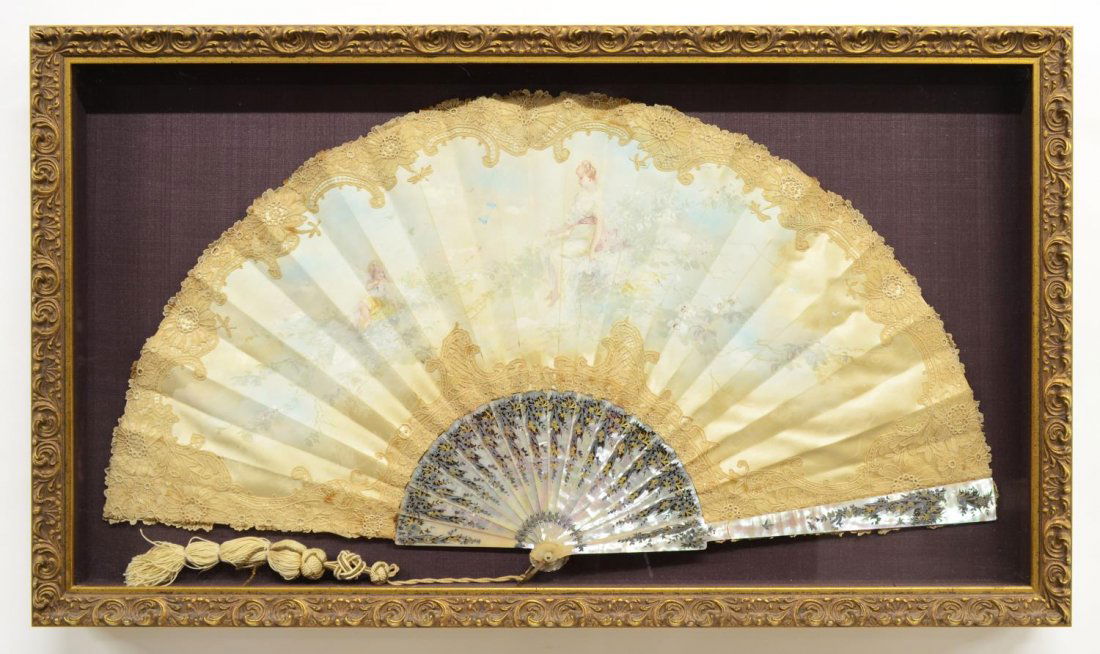 JOLIVET SIGNED PAINTED FAN IN SHADOWBOX FRAME (1 of 5)