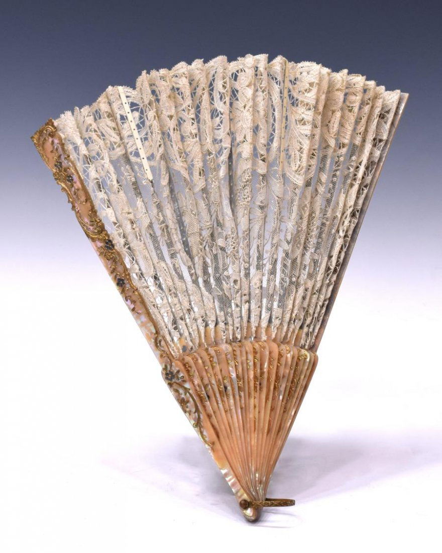 LARGE CONTINENTAL LACE & MOP FOLDING HAND FAN (1 of 4)
